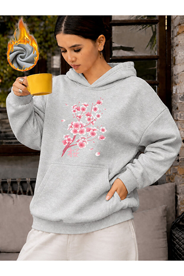 Unisex Women's Printed Hooded Kangaroo Pocket Comfortable Fit Regular Cut Sweatshirt