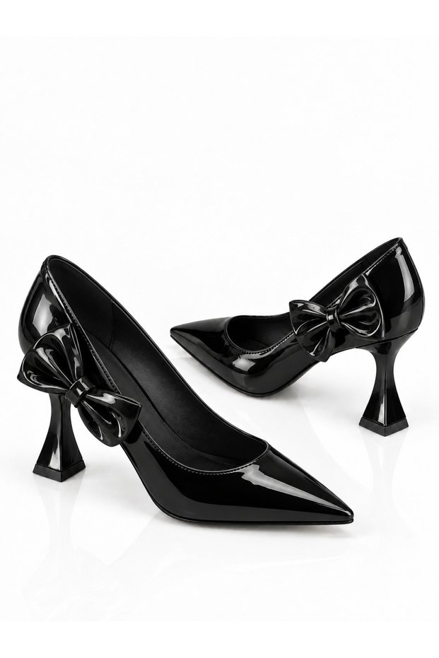 Luxury Yanda Bowknot Closed Back Black Heeled Shoes Nk3216