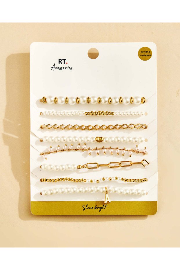 Women Gold Embellished Bracelets 8 Piece Set