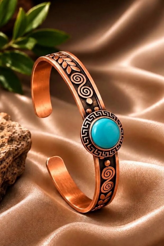 Women's Copper Bracelet Handcrafted Pure Copper Turquoise (Turquoise) Natural Stone Women's Copper Adjustable Bracelet
