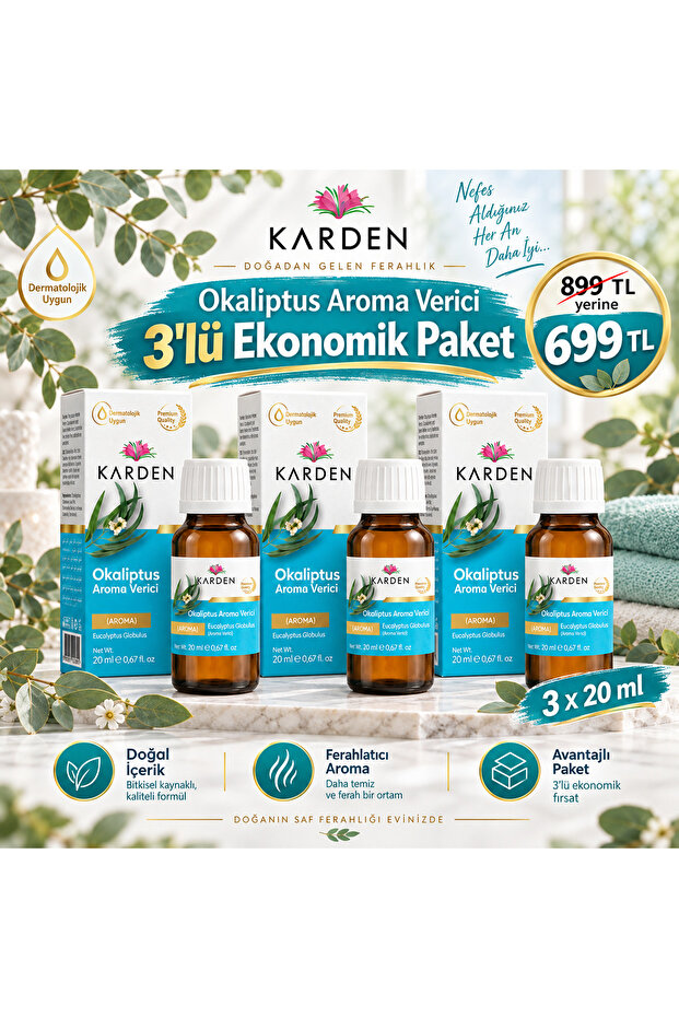 Eucalyptus Oil 20 ml – Natural Care with a Refreshing Aroma for Daily Use | Pure Herbal Oil | Intense Eucalyptus Essence 3-Pack Economical Package