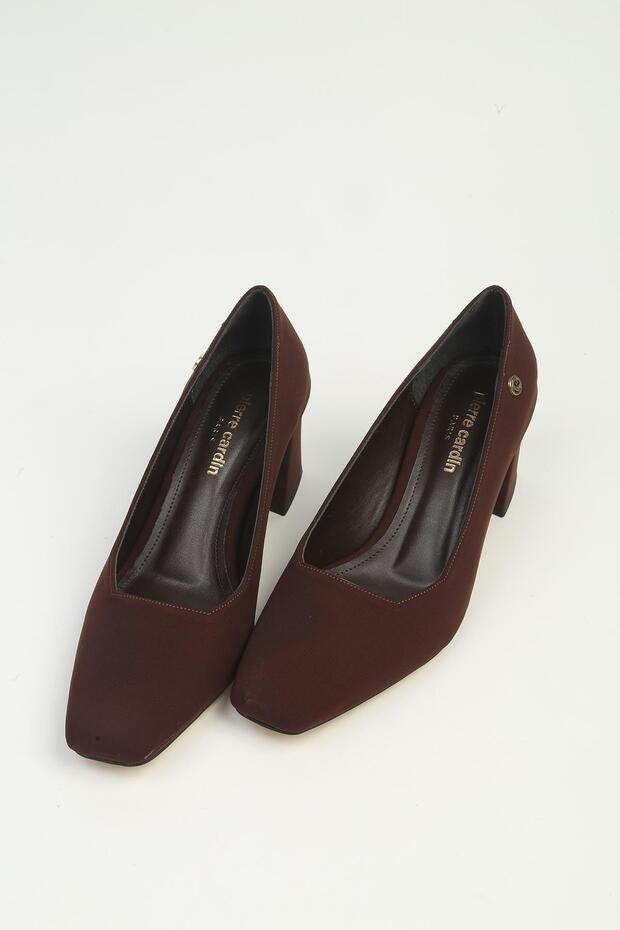 Women's Brown Satin Thick Heeled Shoes Pc-56206