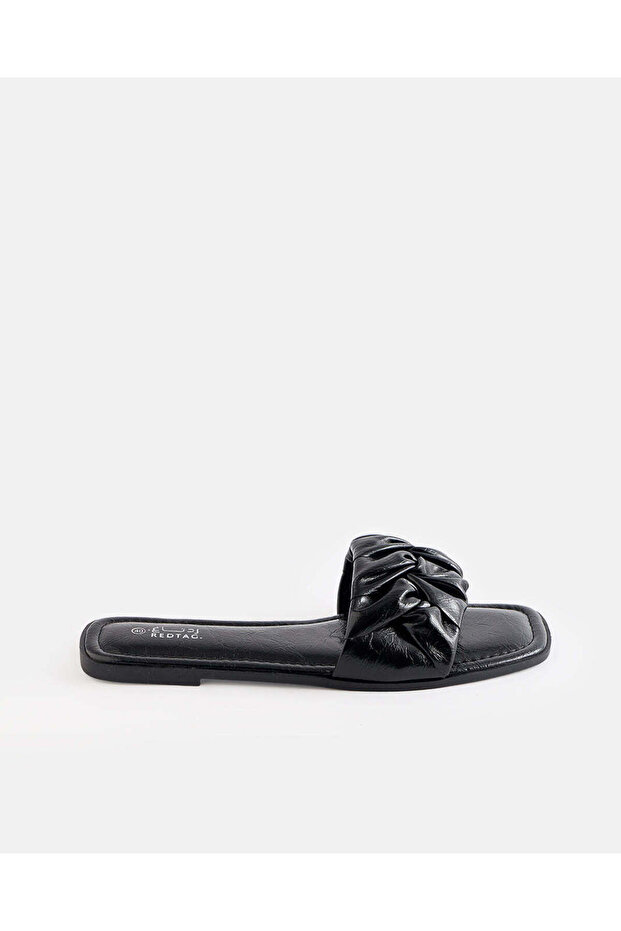 Women Black Textured Flat Mule