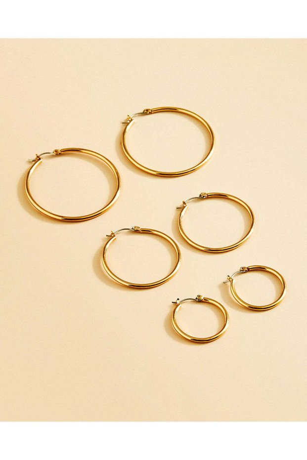 Women Gold Plain Earrings (3 Pair)