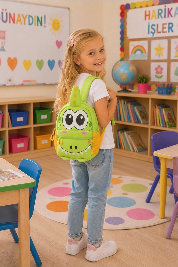 Green Animal Children's Nursery Backpack Lycra Fabric Bags (27*24*9) cm for Ages 0-6