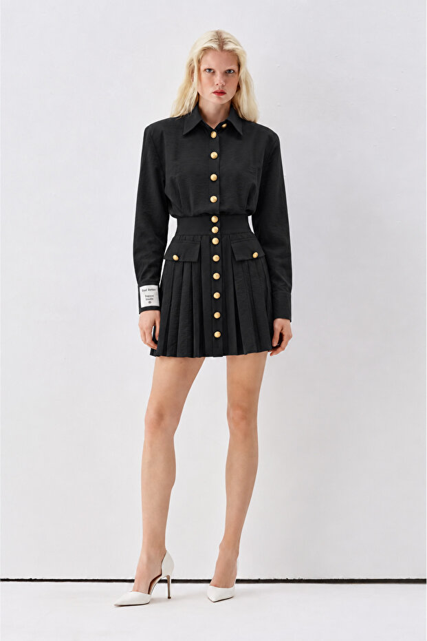 Ss6205 Buttoned Pleated Dress