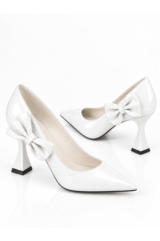 Luxury Yanda Bowknot Closed Back White Heeled Shoes Nk3216