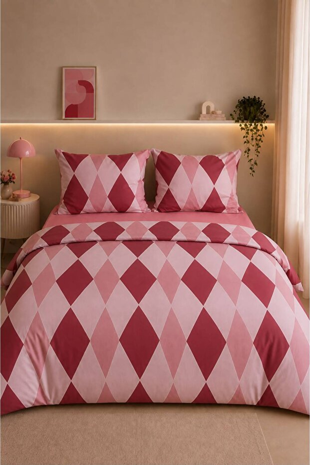 Easy-Iron Duvet Cover Set Double Size Pera Pink