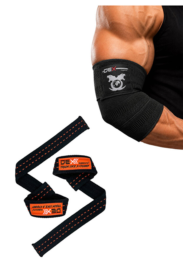 Pro Lifting Straps Orange + Elbow Wraps Black 2-Pack