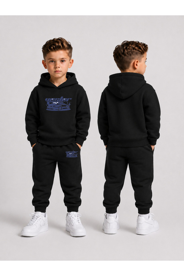 Tracksuit Set Hooded Sweatshirt Bottom Top Set Boys 3 Threaded Threaded Winter Set