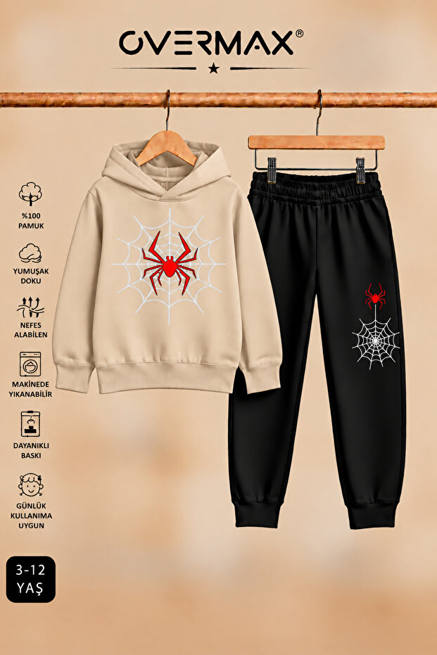 Spider Web Printed Hooded Sweatshirt & Sweatpants Set – Ages 3-12