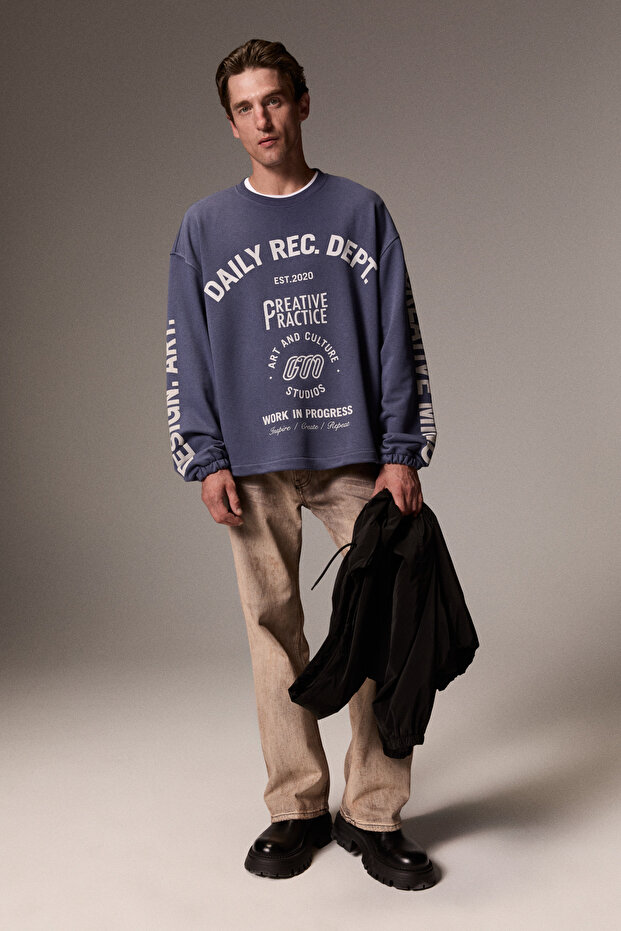 Grateful Men's Long Sleeve Printed Blue Sweatshirt