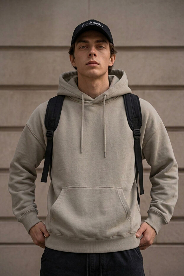 Men's Winter Thick Fleece Lined Soft Textured Hooded Oversize Sweatshirt with Kangaroo Pocket