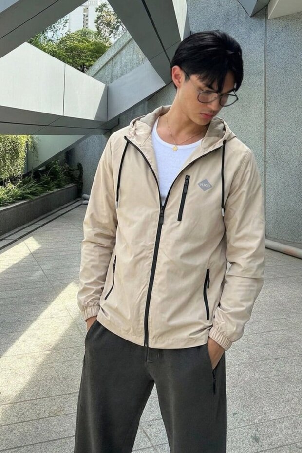 Men's Water-Resistant Lined Hooded Stone Raincoat