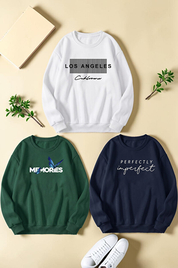 Unisex Mixed Printed Crew Neck Sweatshirt Set – Pack of 3