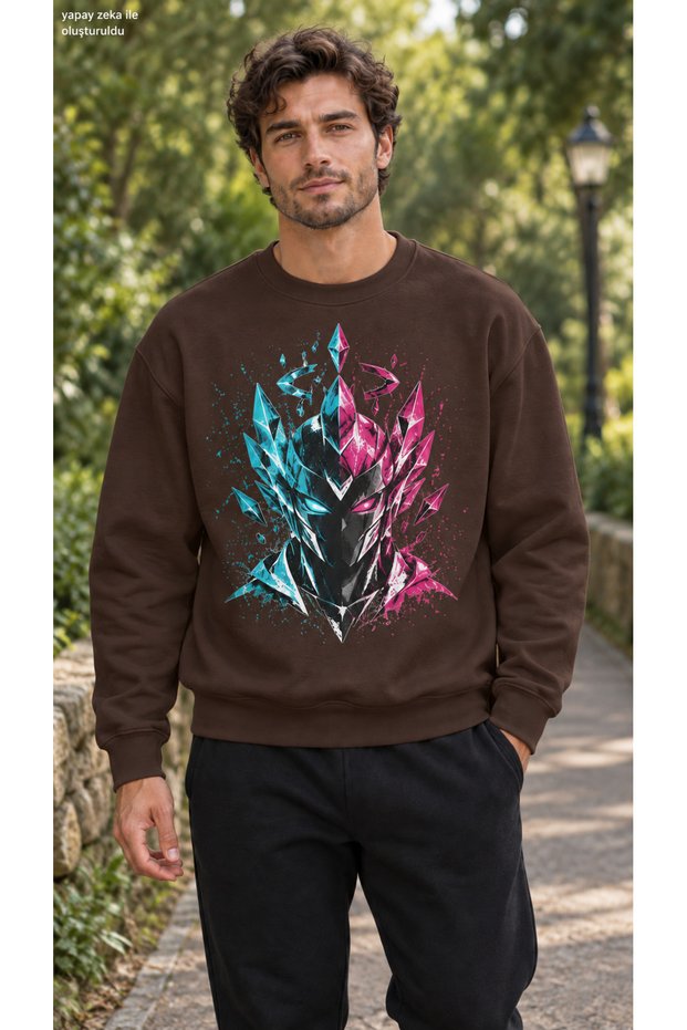 Men's Cyber Warrior Printed Crew Neck Casual Regular Fit Sweatshirt