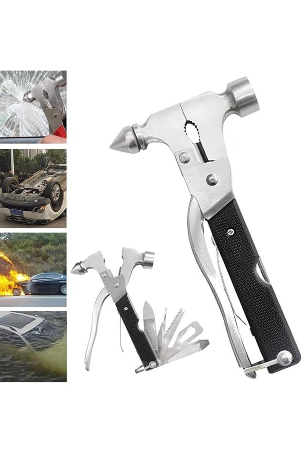 Car Safety Hammer - 12-in-1 Emergency Multi-Tool - Glass Breaker, Seatbelt Cutter, & More - Auto Escape Tool for Vehicle Safety - Unisex