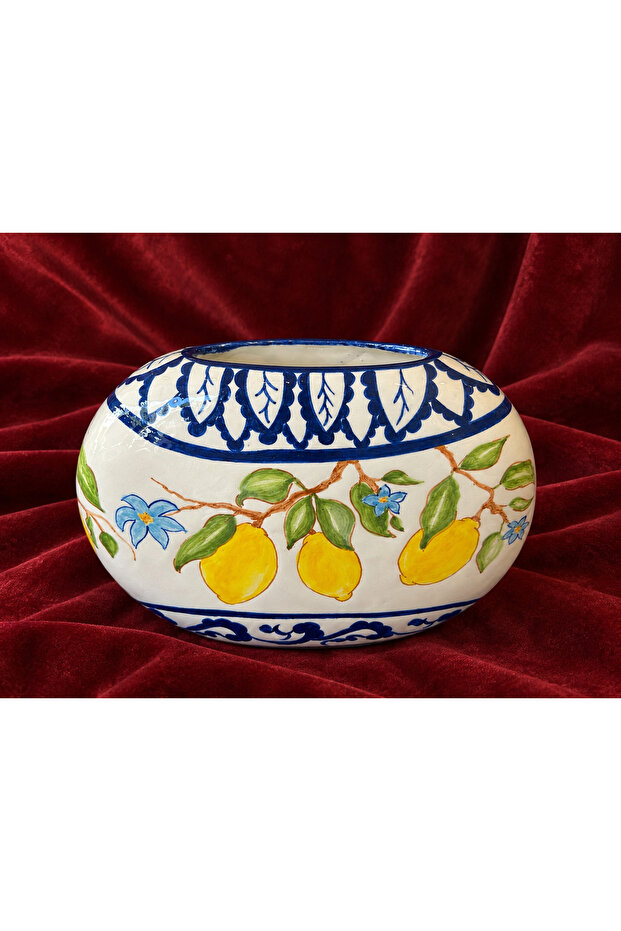 Limon Desenli Yassı Vazo
