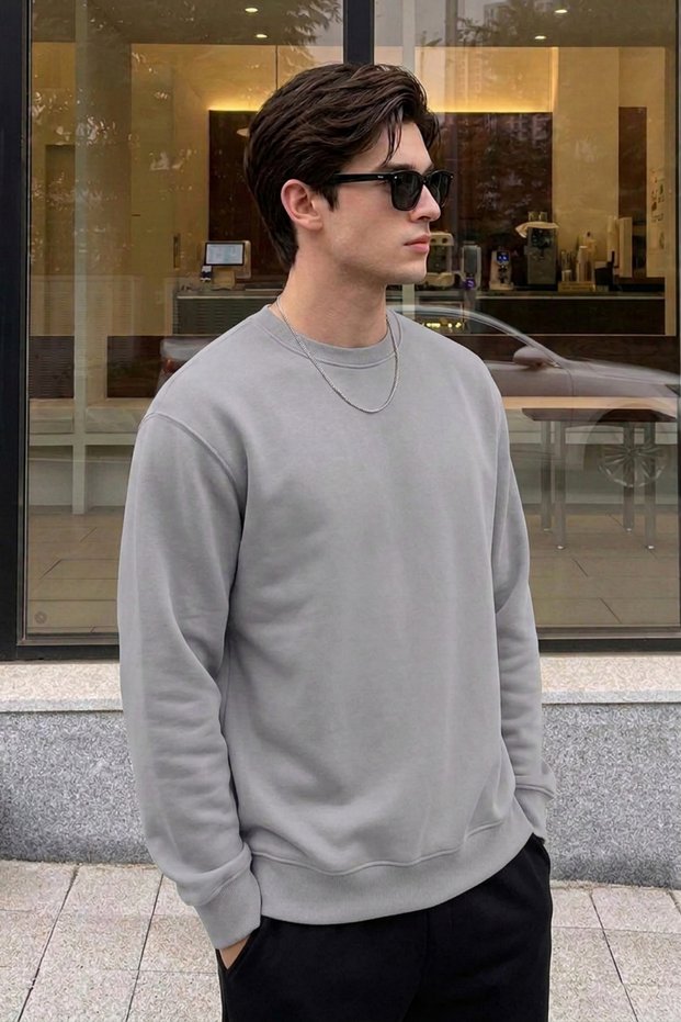 Men's Winter Thick Fleece Lined Soft Textured Crew Neck Regular Sweatshirt