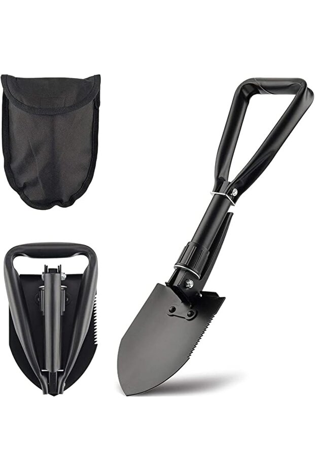 Collapsible Shovel, Heavy Duty Foldable Shovel, Camping Shovel and Pickax, Entrenching Tool for Gardening Black