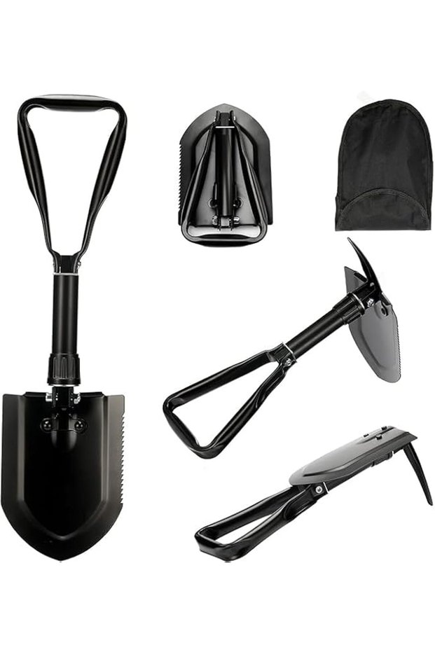 Folding Shovel, 18.25 Inch Entrenching Tool with Wood Saw Edge, 50# High-Carbon Steel, Tactical Camping Shovel with Carry Case, Black