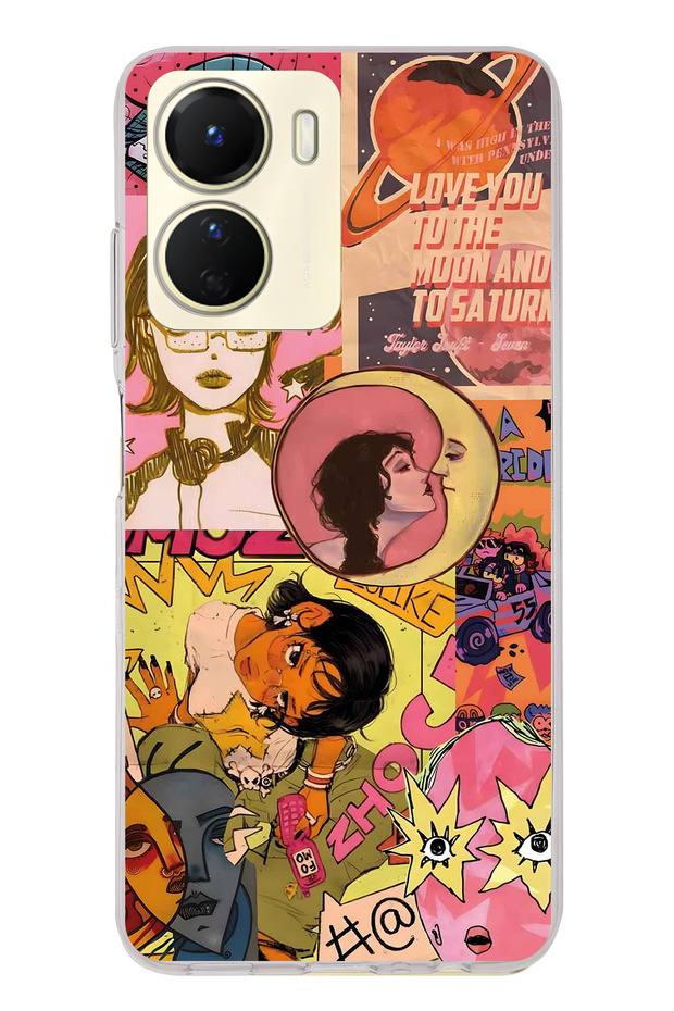 Vivo Y16 Compatible Pop Art Drawing Collage Pattern Transparent Phone Case