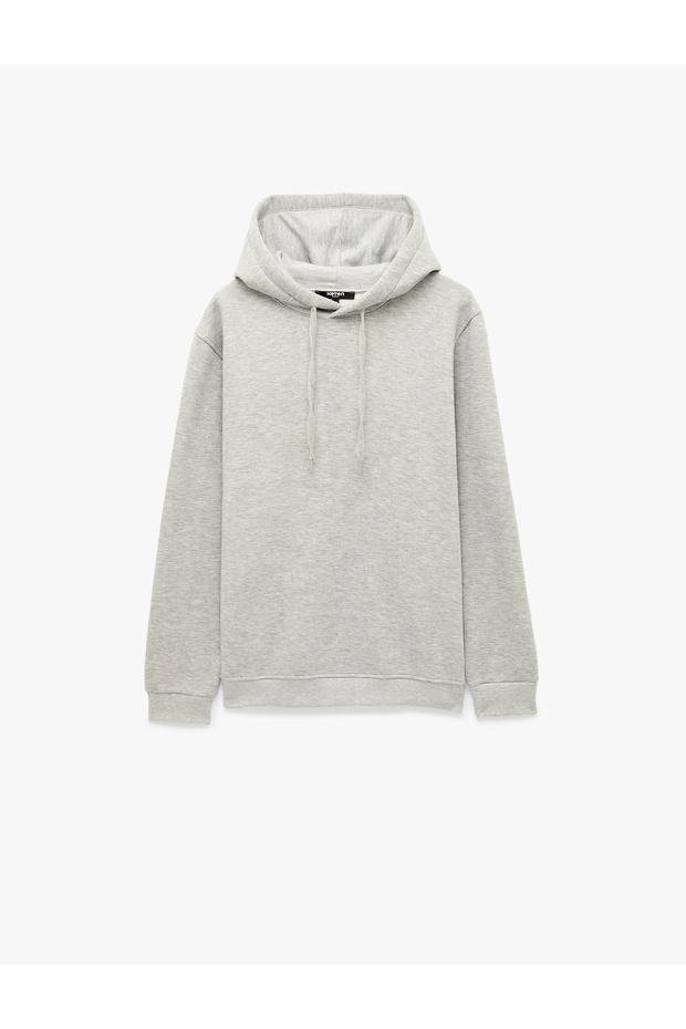 Raised Long Sleeve Basic Hooded Sweatshirt