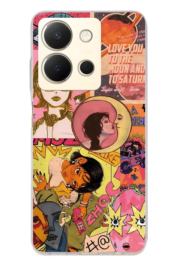 Vivo Y36 Compatible Pop Art Drawing Collage Pattern Transparent Phone Case