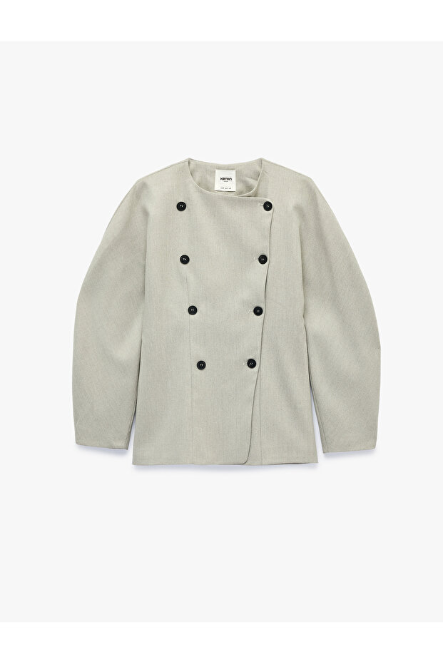 Asymmetrical Cut Long Sleeve Buttoned Double Breasted Blazer Jacket
