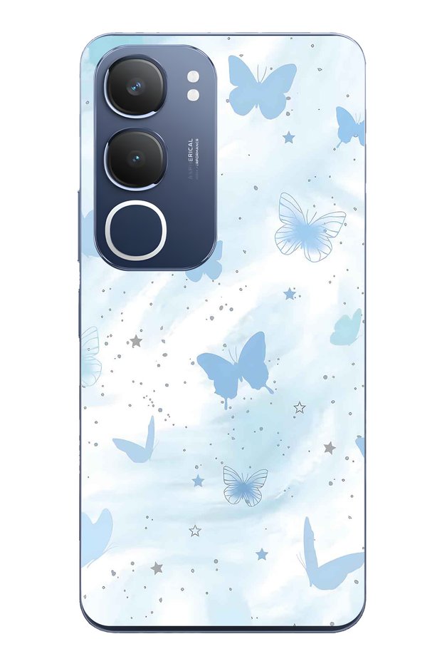 Vivo Y19S Compatible Pastel Blue Butterfly Pattern Transparent Phone Case