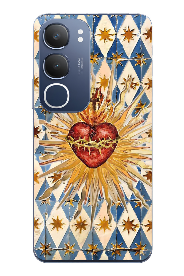Vivo Y19S Compatible Vintage Sun and Heart Pattern Transparent Phone Case