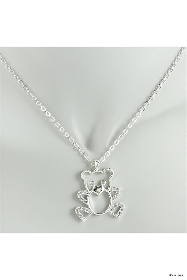 Ilkestor Teddy Bear Zircon Stone Tr Necklace (173826) Silver Color