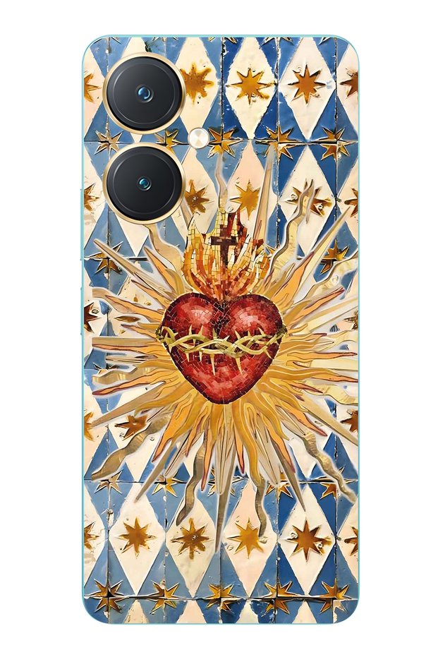 Vivo Y27 Compatible Vintage Sun and Heart Pattern Transparent Phone Case