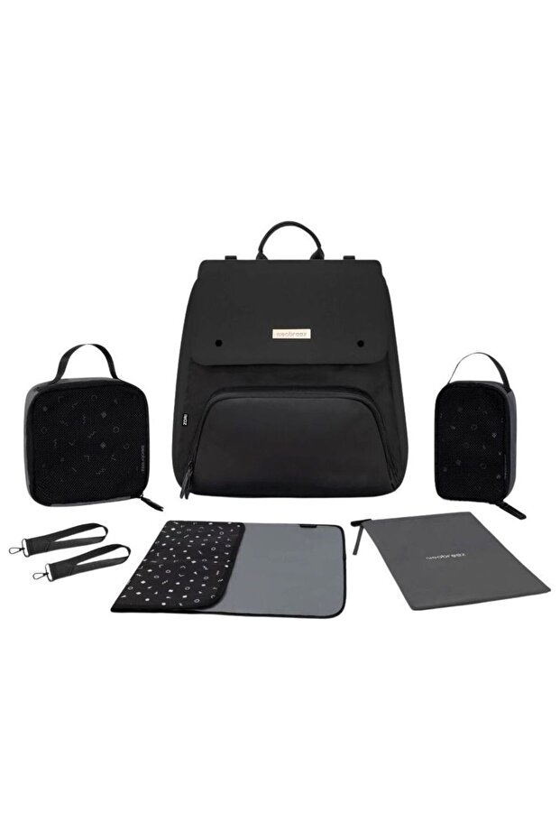 Zori Diaper Backpack 7pc-Set with Changing Mat, Wet Bag & Pouches - Black