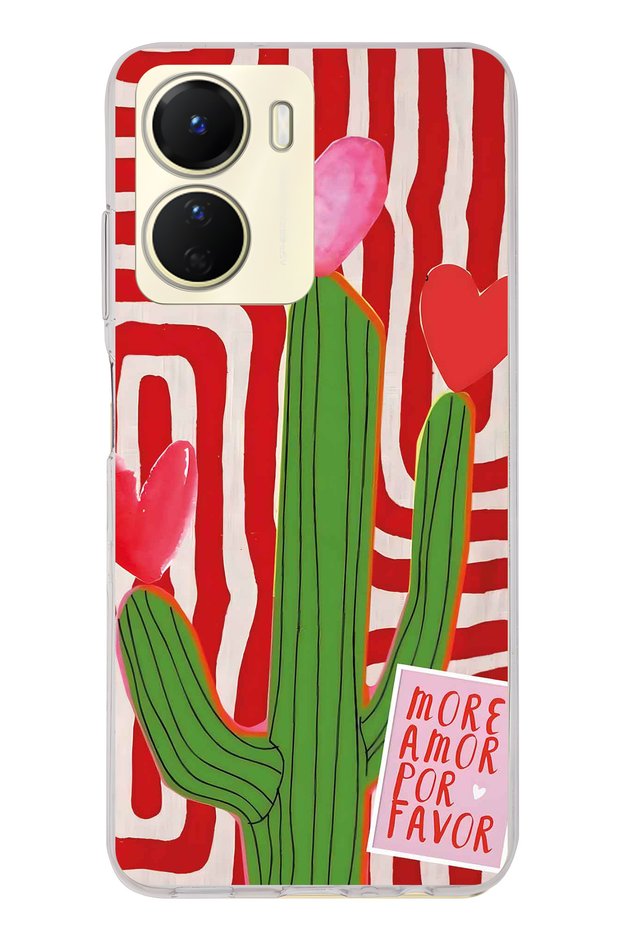 Vivo Y16 Compatible Cactus Patterned Transparent Phone Case