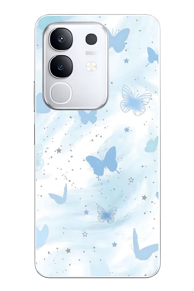 Vivo Y29 Compatible Pastel Blue Butterfly Pattern Transparent Phone Case