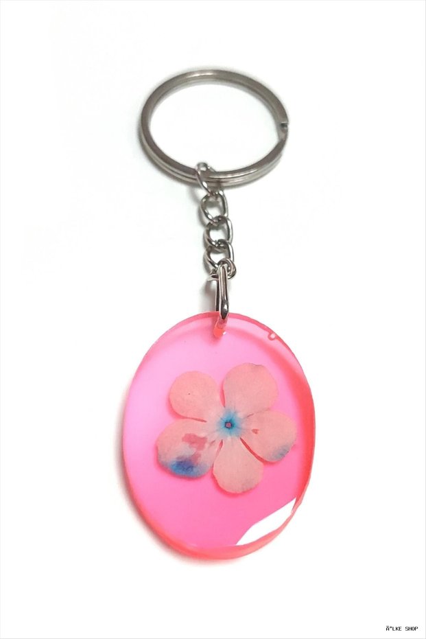 Ilkestor Snowball Flower Oval Epoxy Keychain (14819) Pink