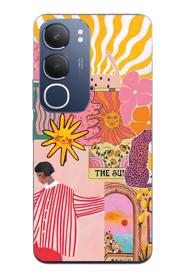 Vivo Y19S Compatible Abstract Art Collage Pattern Transparent Phone Case
