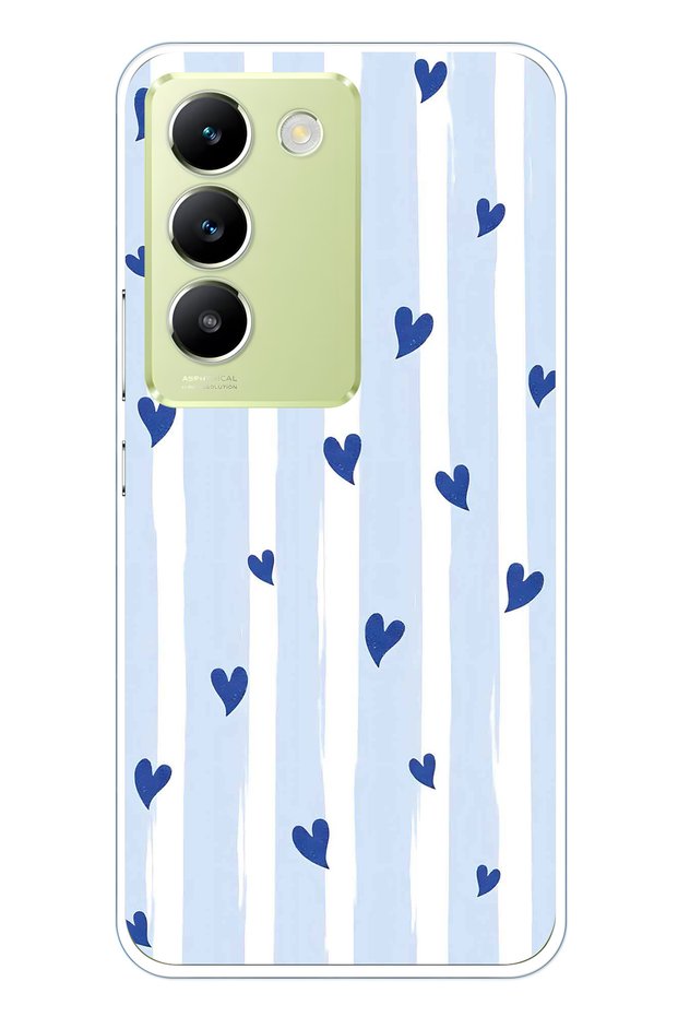 Vivo V30 Lite Compatible Blue Hearts Patterned Transparent Phone Case