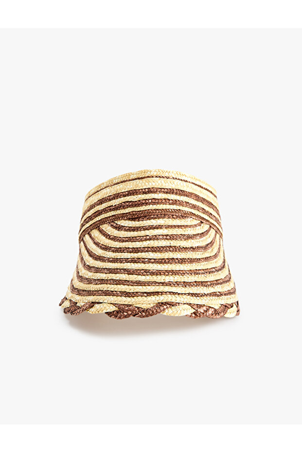 Stripe Detailed Straw Visor Hat