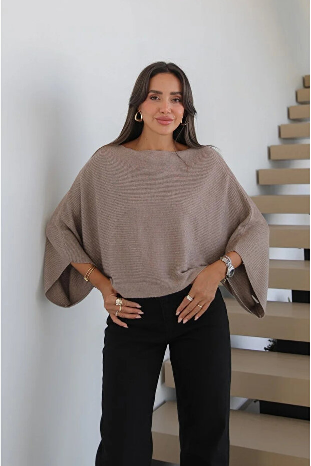 Beige Bat Sleeve Knitwear Blouse - 261126