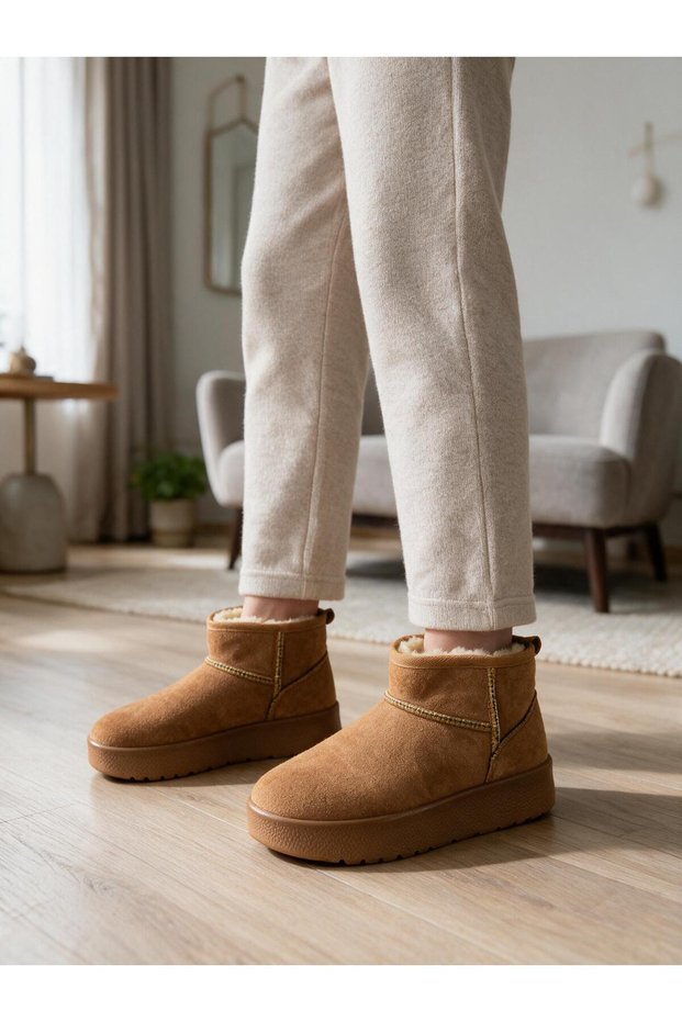 Short Boots with Fur Inside, Daily Comfortable, Warm Soled, Winter Suede Look Mini Boots