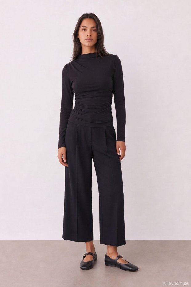 Women's Blouse with High Collar Detail Blz02639 Black