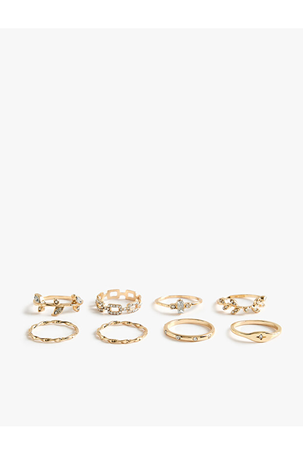 Stoned Steel Mixed Twisted 8-Piece Ring Set