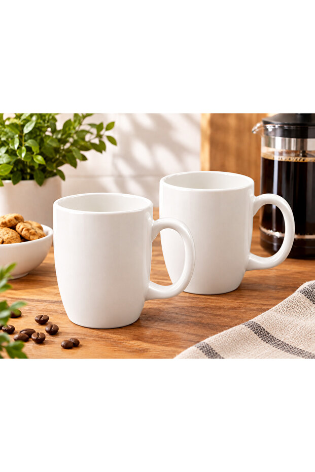 Set of 2 White Ceramic Mugs