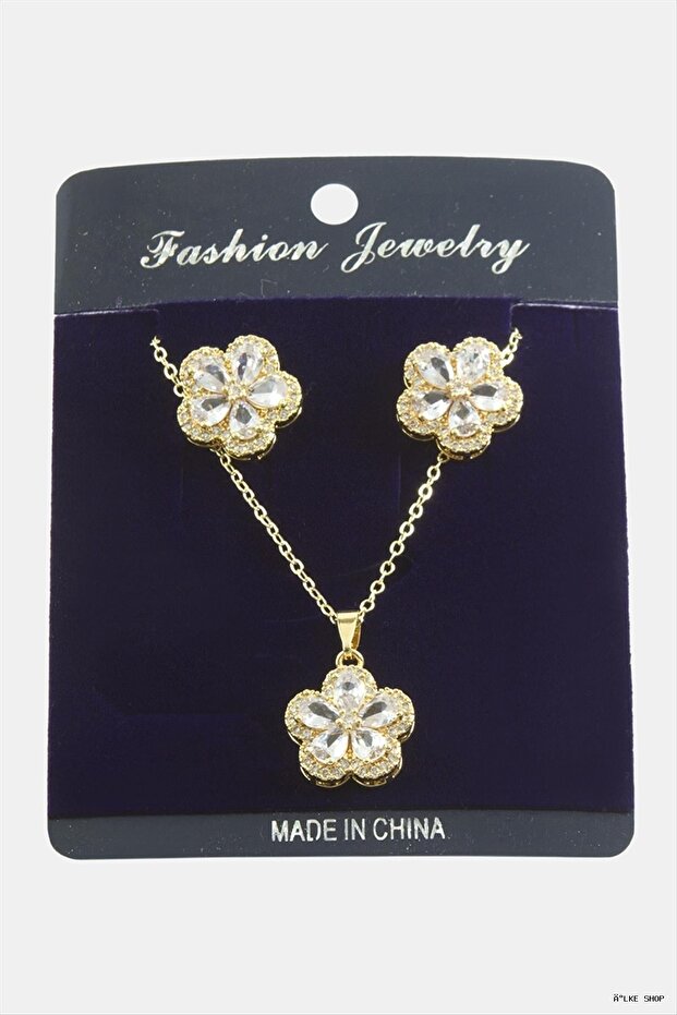 Ilkestor Flower Zircon Stone Set Necklace (181149) Silver Color