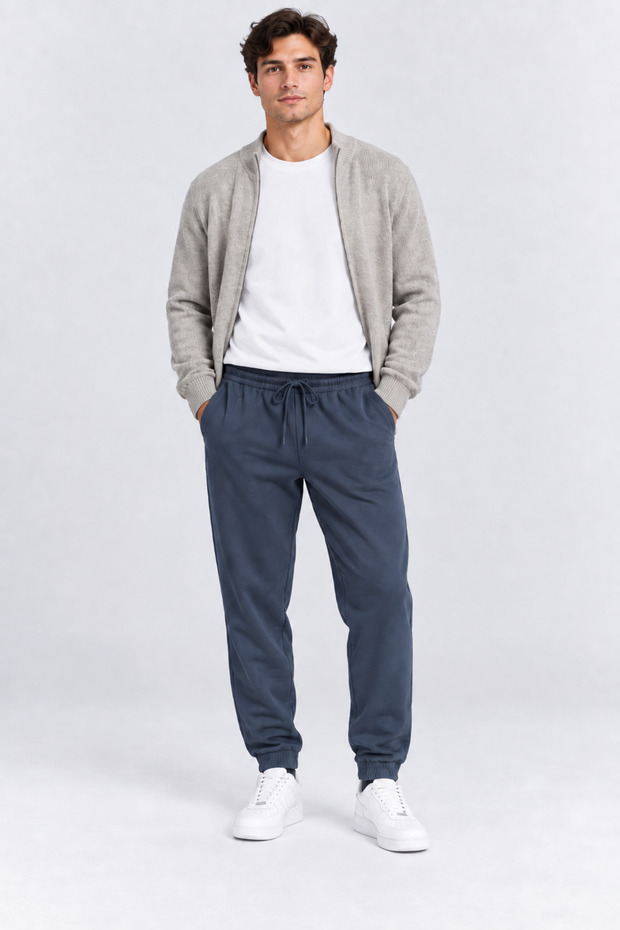 Men's Elastic Waist Lace-Up Jogger Sweatpants with Pockets Black & Navy Blue Ak8001