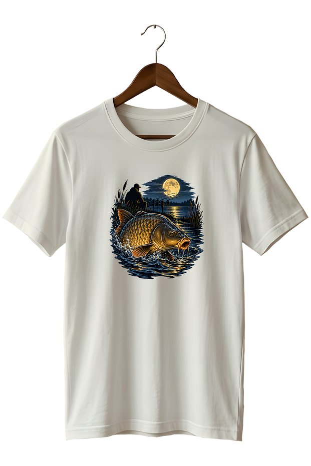 Widi Collection Night Carp Fish Printed Unisex T-Shirt – Fishing and Angling Themed Short Sleeve Crew Neck