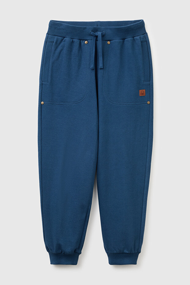 Boy's Navy Blue Sweatpants with Stitching Detail