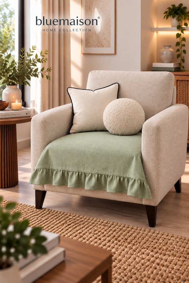 100% Cotton Ruffled Sofa Cover Bohemian Armchair 7 Different Colors